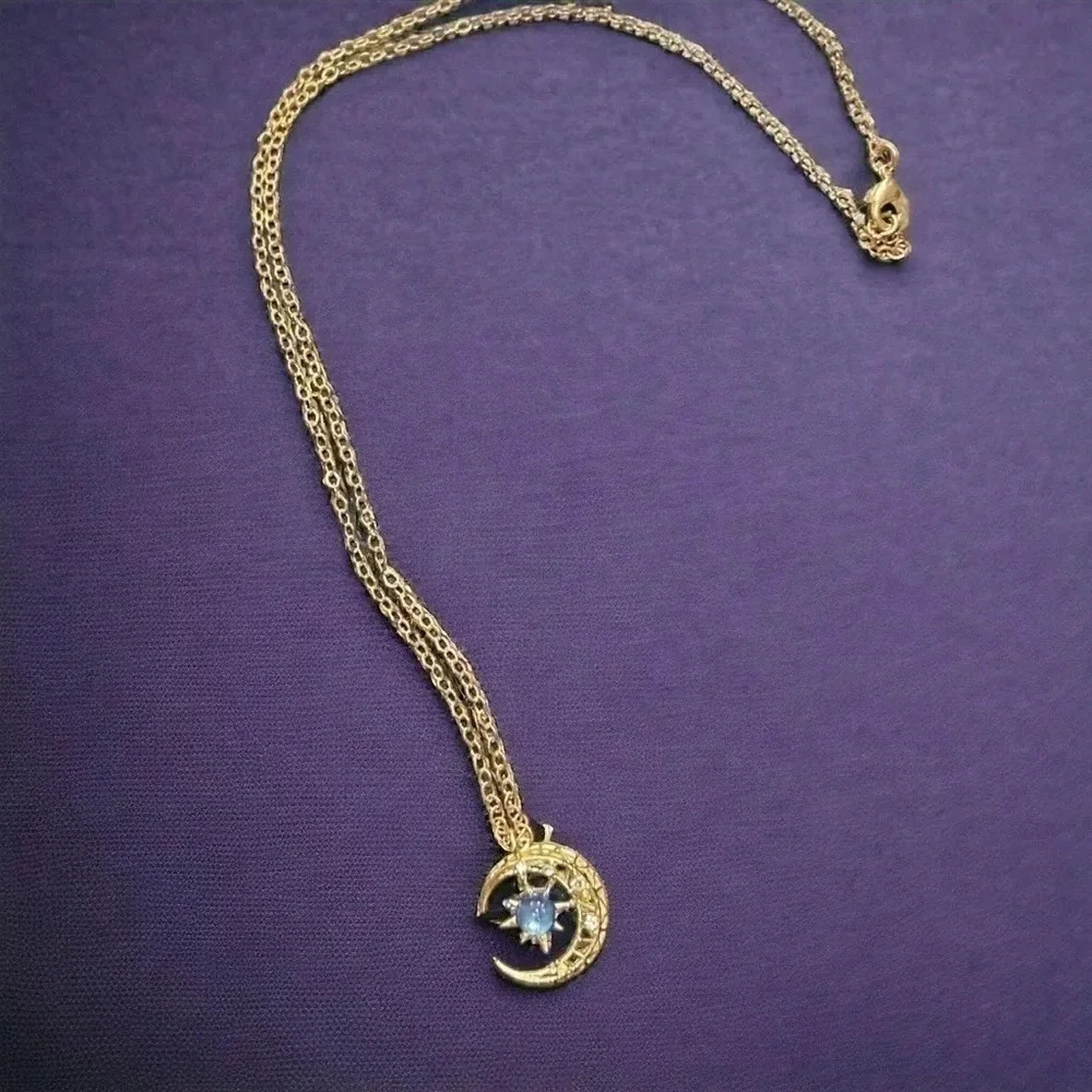 2 LEFT! Gold Crescent Moon Star Pendant
